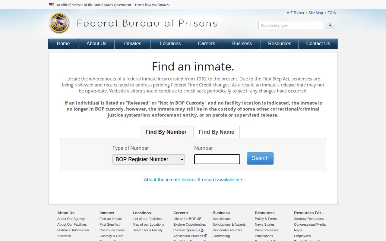 Bureau of Prisons federal release search for a Lee County inquiry